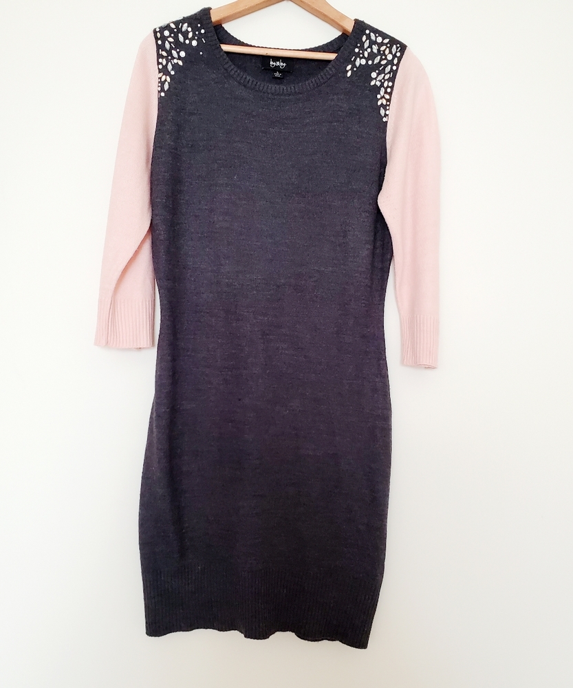 By & By pink & gray embellished sweater dress